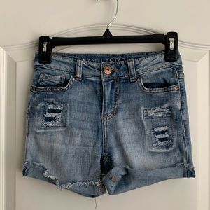 Distressed blue jean shorts size 0